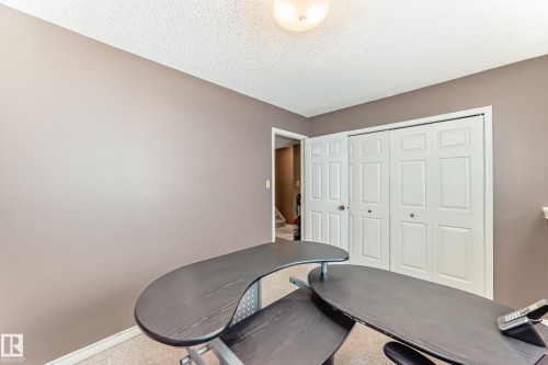 Neutral-toned room featuring a textured ceiling, a flush-mount light fixture, and carpet flooring - 9845 184 Street, Edmonton, AB - Indoor Photo Showing Other Room