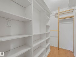 Custom built-in shelving and hanging rods offer versatile storage solutions - 