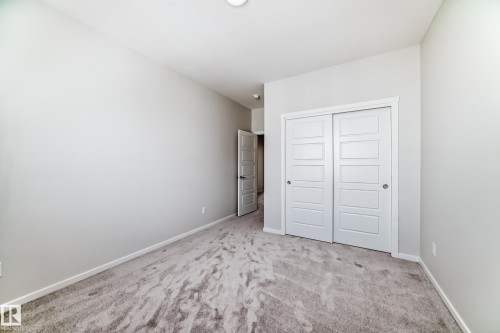 The room features light gray walls, a textured gray carpet, and white baseboards - 1516 206 Street Nw, Edmonton, AB - Indoor Photo Showing Other Room