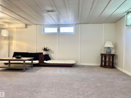 Carpeted floor with light-toned paneled walls - 11681 72 Avenue, Edmonton, AB - Indoor Photo Showing Basement