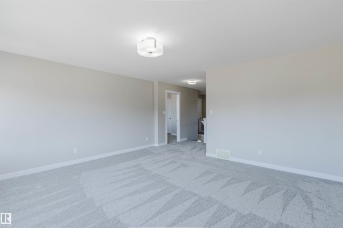 Spacious room featuring light gray patterned carpeting, painted walls, and a contemporary ceiling light fixture - 611 176 Street, Edmonton, AB - Indoor Photo Showing Other Room