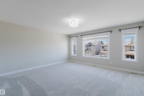 Spacious room featuring light grey carpeting, light grey wall paint, and white trim - 611 176 Street, Edmonton, AB - Indoor