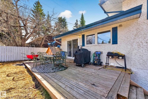 Spacious wood deck with direct patio door access from the residence - 1 Greenwich Crescent, St. Albert, AB - Outdoor With Deck Patio Veranda