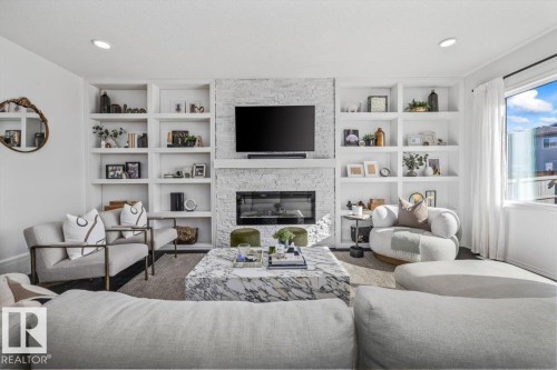 915 177 Street, Edmonton, AB - Indoor Photo Showing Living Room With Fireplace