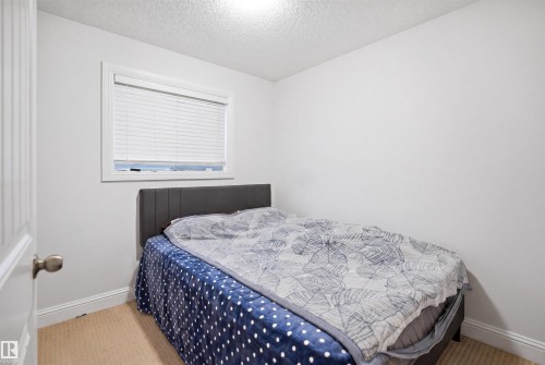 White walls with contrasting white trim, a single window with blinds, and light-colored carpeting - 3545 11 Street, Edmonton, AB - Indoor Photo Showing Bedroom