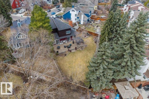 Expansive backyard featuring a large patio space, mature evergreen trees, and a spacious lawn area - 6003 176 Street, Edmonton, AB - Outdoor With View