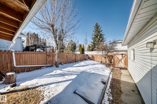 The property features a fenced yard with a wooden privacy fence, a mature tree, and a side access gate - 4224 30 Street, Edmonton, AB - Outdoor
