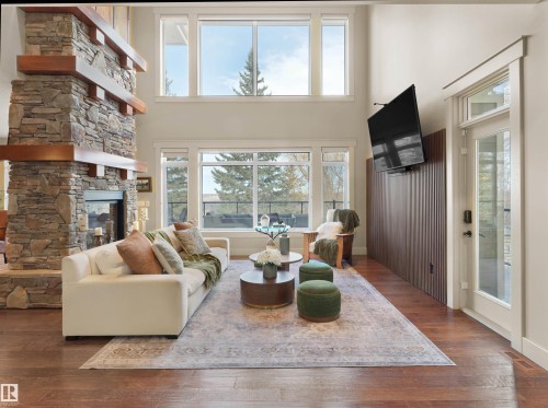 112 Windermere Drive, Edmonton, AB - Indoor Photo Showing Living Room With Fireplace