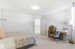 This room features light-colored carpeting, white walls, and a ceiling light fixture - 