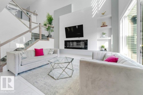 3521 5A Avenue, Edmonton, AB - Indoor Photo Showing Living Room With Fireplace