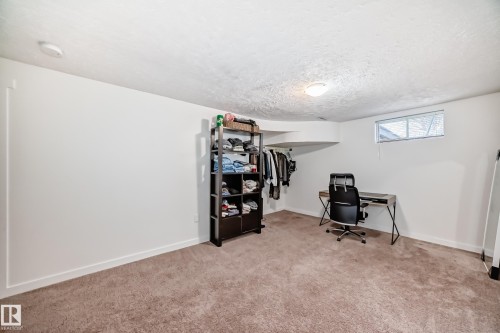 Spacious room featuring neutral carpet flooring, white walls, and a single window for natural light - 75 Amberly Court, Edmonton, AB - Indoor