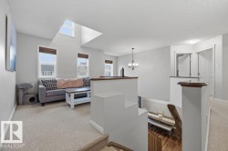 Upper-level landing featuring a skylight and multiple windows - 