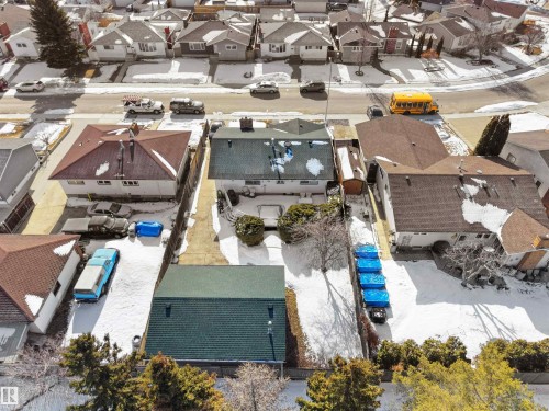 Aerial view of a residential property with a gabled roof and a rear deck - 11044 166 Avenue, Edmonton, AB - Outdoor