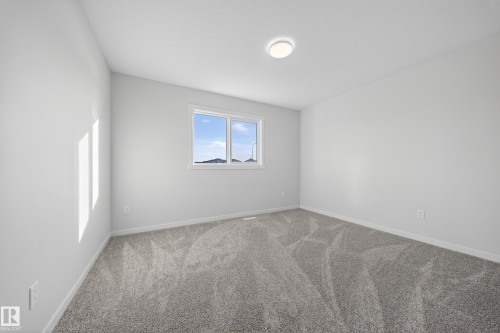 Neutral-toned room with light gray walls, plush gray patterned carpeting, and white baseboards - 20723 24 Avenue, Edmonton, AB - Indoor Photo Showing Other Room