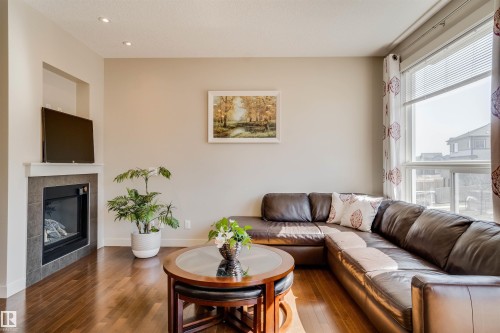 3843 Agar Green, Edmonton, AB - Indoor Photo Showing Living Room With Fireplace