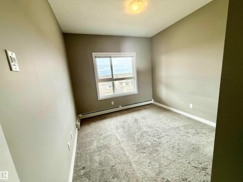 Neutral-toned room featuring a single window, carpet flooring, baseboard heating, and ceiling-mounted lighting - 437 5504 Schonsee Drive, Edmonton, AB - Indoor Photo Showing Other Room