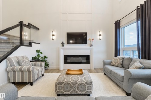 36 Avonlea Way, Spruce Grove, AB - Indoor Photo Showing Living Room With Fireplace