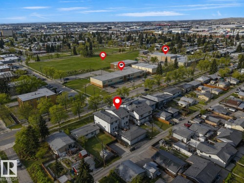 Aerial view of a residential neighborhood with mixed housing styles - 10913 159 Street, Edmonton, AB - Outdoor With View