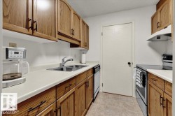 Kitchen featuring wood-finish cabinetry, light-toned countertops, and a double basin stainless steel sink - 