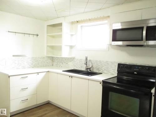 Modern kitchen located in Basement unit - 12115 64 Street Nw, Edmonton, AB - Indoor Photo Showing Kitchen With Double Sink