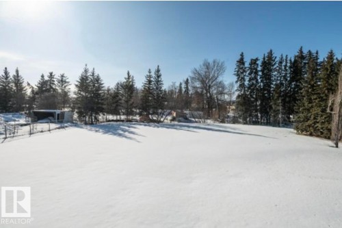 Expansive snow-covered grounds with a perimeter of mature evergreen trees and a bright blue sky overhead - 18633 122 Avenue, Edmonton, AB - Outdoor With View