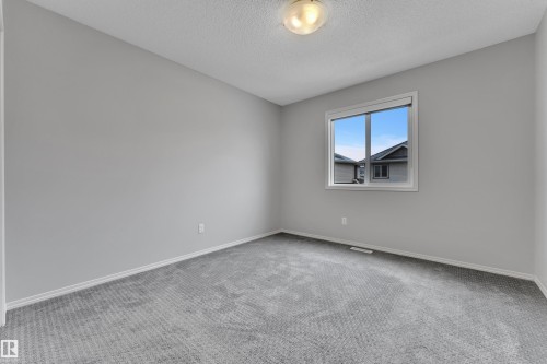 Spacious room featuring light grey walls, grey patterned carpeting, a white trim window, and a flush mount ceiling light fixture - 718 177 Street, Edmonton, AB - Indoor Photo Showing Other Room
