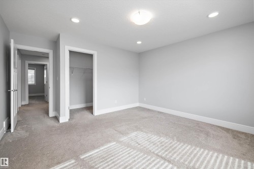 Spacious room with grey wall paint, plush carpeting, recessed lighting, a ceiling-mounted light fixture, and white trim - 4235 Chichak Close, Edmonton, AB - Indoor Photo Showing Other Room