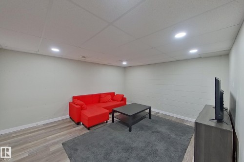 Recreation room featuring recessed lighting, light-toned walls, and wood-style flooring - 184 Cornell Court, Edmonton, AB - Indoor Photo Showing Other Room