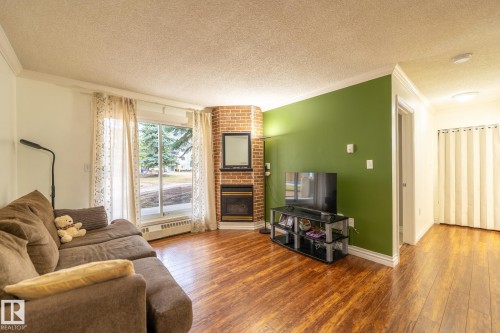 142 10636 120 Street, Edmonton, AB - Indoor Photo Showing Living Room With Fireplace