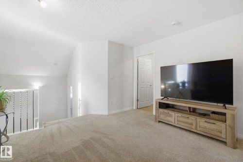 This living space features soft carpeting and light-colored walls, creating a bright and inviting atmosphere - 2553 Coughlan Road, Edmonton, AB - Indoor