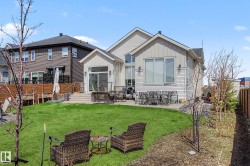 Expansive backyard with a manicured lawn, multi-level patio, and mature landscaping - 