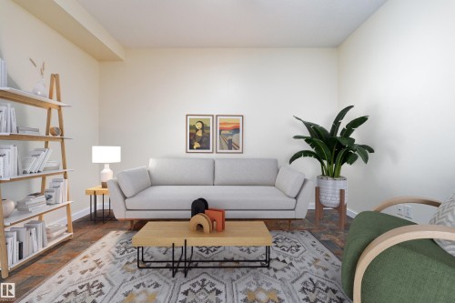 Living room featuring baseboards and stone finish flooring - 12246 103 Street Nw, Edmonton, AB - Indoor Photo Showing Living Room