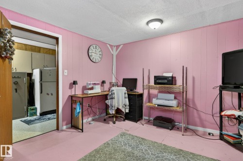 Room with paneling walls, a flush-mount ceiling light, and painted flooring - 9112 130 Avenue, Edmonton, AB - Indoor