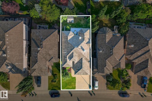 Aerial perspective of suburban area featuring property boundaries highlighted - 940 Haliburton Road, Edmonton, AB - 