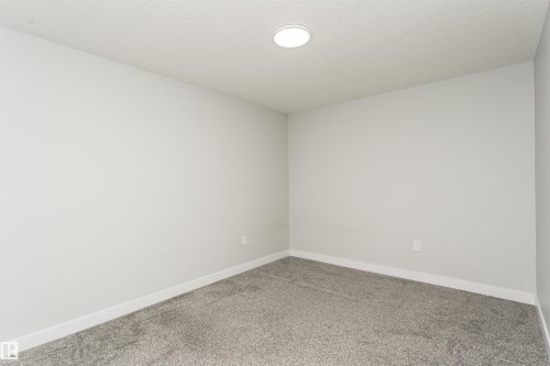 Interior room featuring light gray walls, gray carpet, white baseboards, and a flush-mount ceiling light fixture - 5386 Kimball Place, Edmonton, AB - Indoor Photo Showing Other Room