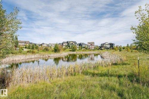 Pond with natural reeds and grass, surrounded by residential properties - 5386 Kimball Place, Edmonton, AB - Outdoor With Body Of Water With View