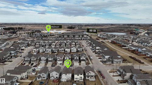 Aerial perspective showcasing a residential neighborhood with detached homes, including the subject property - 1728 53 Street, Edmonton, AB - Outdoor With View