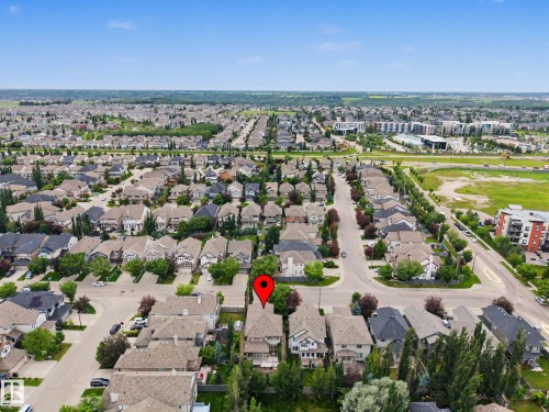 Aerial perspective showcasing a residential neighborhood with tree-lined streets - 1110 Armitage Crescent, Edmonton, AB 