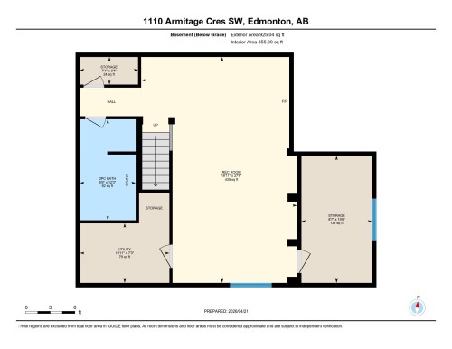 Floor plan-Basement/Below Grade - 1110 Armitage Crescent, Edmonton, AB 
