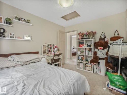 Carpeted room featuring a ceiling-mounted light fixture and a skylight - 21851 80 Avenue, Edmonton, AB - Indoor Photo Showing Bedroom