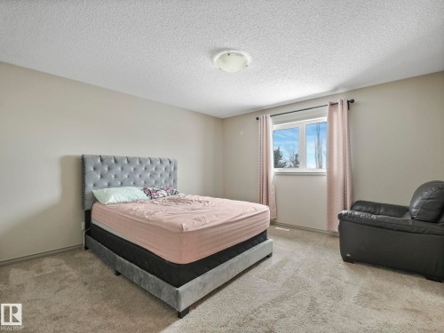 Carpeted room featuring light beige walls and a white textured ceiling - 21851 80 Avenue, Edmonton, AB - Indoor Photo Showing Bedroom
