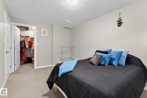 Bedroom featuring light gray wall paint, carpeting, and a walk-in closet with an open doorway - 1904 36 Avenue, Edmonton, AB - Indoor Photo Showing Bedroom