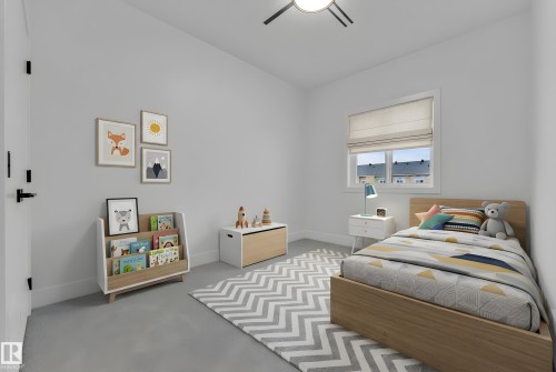 Bedroom featuring light gray walls, a window with a roman shade, and recessed lighting - 456 Crystal Creek Link, Leduc, AB - Indoor Photo Showing Bedroom