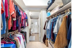 Spacious walk-in closet featuring extensive hanging space, integrated shelving, and carpeted flooring - 
