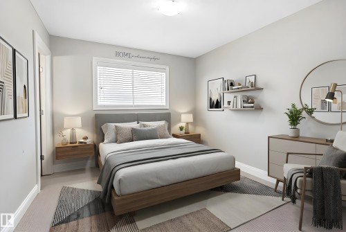 Bedroom featuring light-colored walls, a window with blinds and shades, and carpeted flooring - 3533 11 Street, Edmonton, AB - Indoor Photo Showing Bedroom