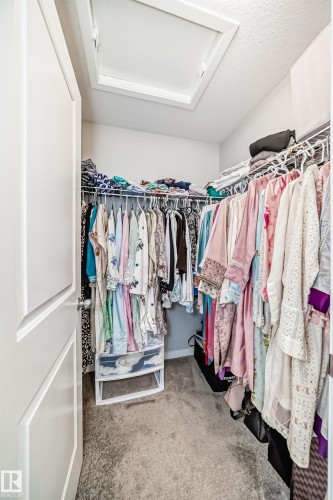 Walk-in closet with carpet flooring, white walls, and a ceiling access panel - 2329 82 Street, Edmonton, AB - Indoor With Storage