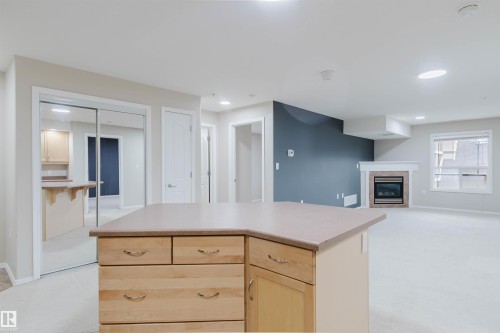 204 1320 Rutherford Road, Edmonton, AB - Indoor Photo Showing Kitchen With Fireplace