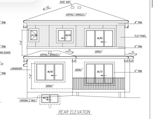 Architectural Drawing, Rear Elevation. Detailing exterior dimensions, materials, and features of the property - 2 Edgefield Way, St. Albert, AB - Other