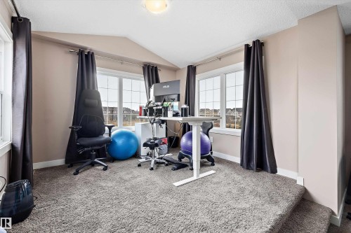 Carpeted room with multiple windows, an angled ceiling, and neutral wall paint - 1586 Chapman Way, Edmonton, AB - Indoor Photo Showing Office