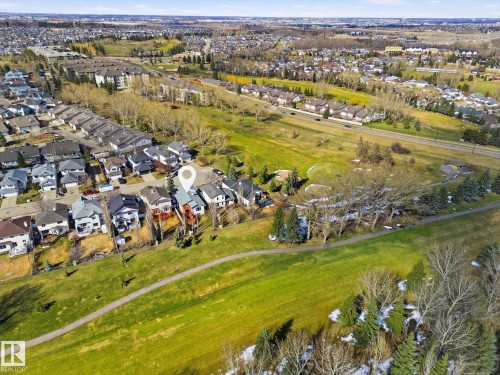 Aerial perspective showcasing a residential property bordered by expansive green space - 2251 Brennan Court, Edmonton, AB - Outdoor With View